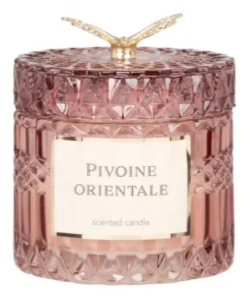 Bougie parfumée en verre strié rose 165g
