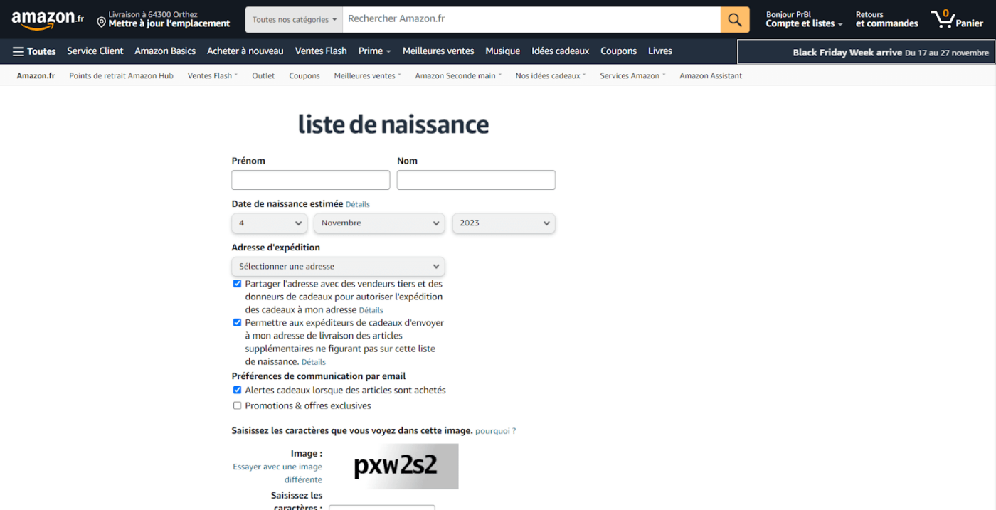 liste de naissance amazon