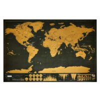 Carte du monde à gratter noire/dorée